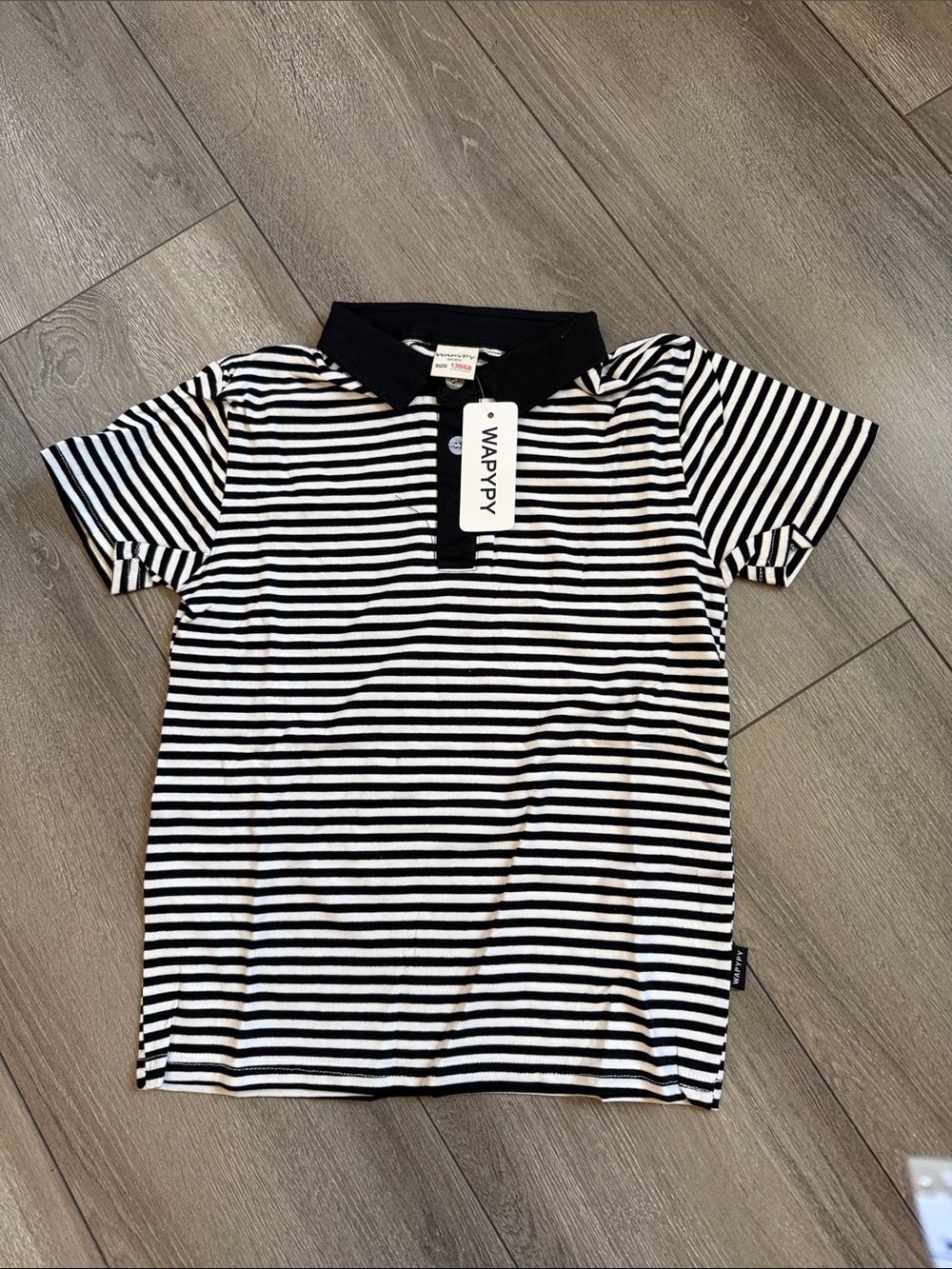 Black & White Striped Kids Polo